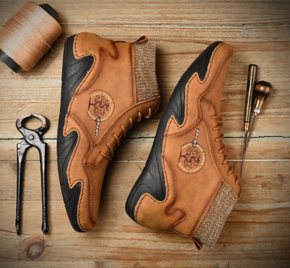 Botines De Cuero Con Cordones Antideslizantes Suaves Hechos A Mano Para Hombres - MXbueno