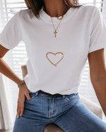 Camiseta casual de manga corta con estampado de corazones