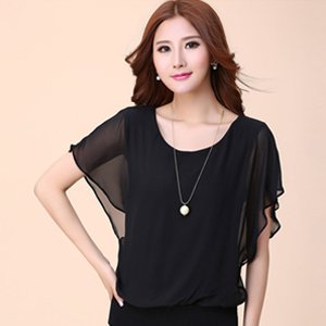 [W-Ropa] Camiseta De Viaje De Gasa De Manga Corta Con Volantes