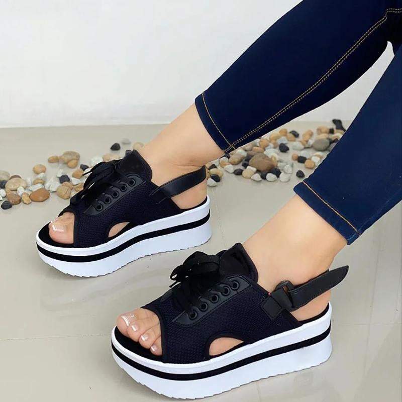 [W-Zapato] Sandalias Con Cinta Mágica Y Punta Abierta Atléticas A La Moda Para Mujer