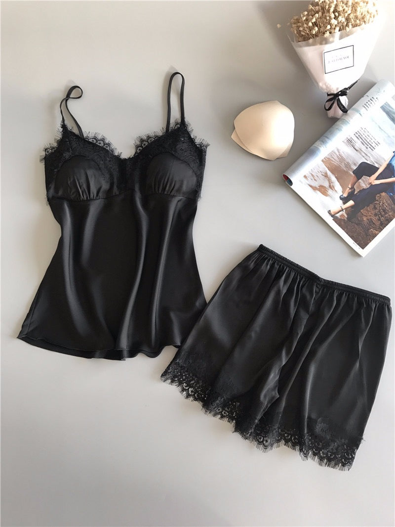 JUEGO CAMI SATIN EYELASH LACE