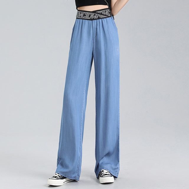 Pantalones De Pierna Ancha De Seda De Hielo De Cintura Delgada