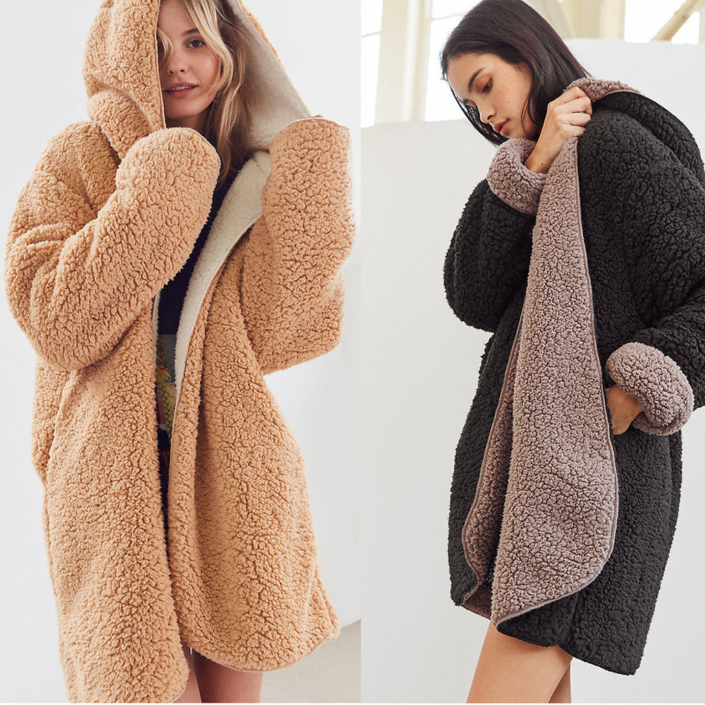 Otoño E Invierno Nueva Chaqueta Cálida De Terry De Doble Cara Con Abrigo Perezoso Para Mujer