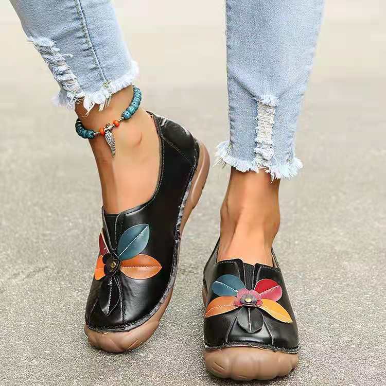Nuevos Zapatos De Caña Baja Con Puntera Redonda Y Floral Vintage