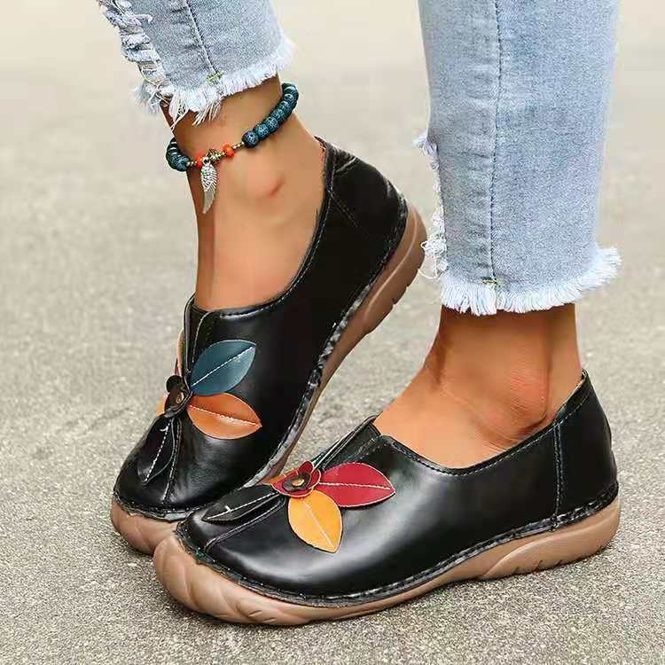Nuevos Zapatos De Caña Baja Con Puntera Redonda Y Floral Vintage