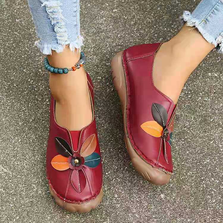 Nuevos Zapatos De Caña Baja Con Puntera Redonda Y Floral Vintage