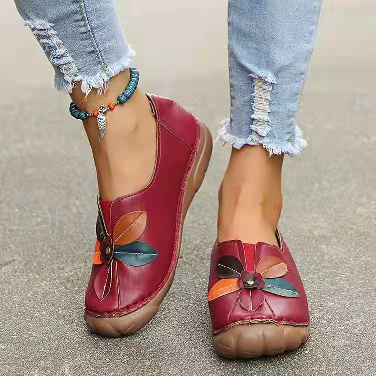 Nuevos Zapatos De Caña Baja Con Puntera Redonda Y Floral Vintage