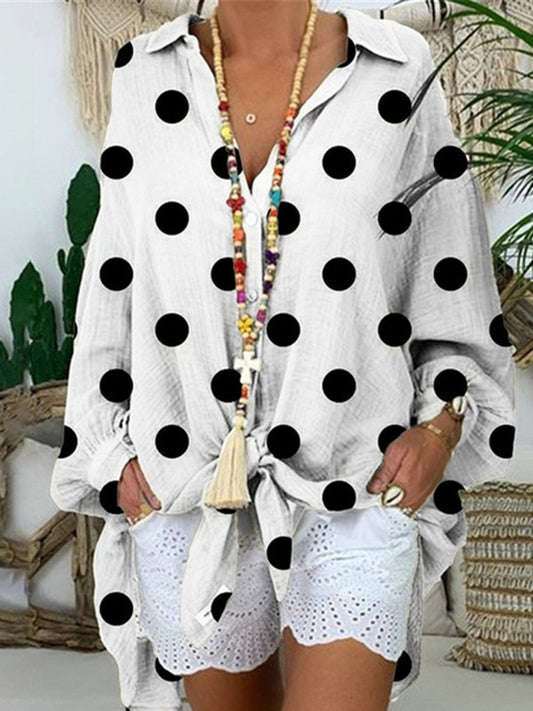 Polka Dot impresión camisa abotonada suelta