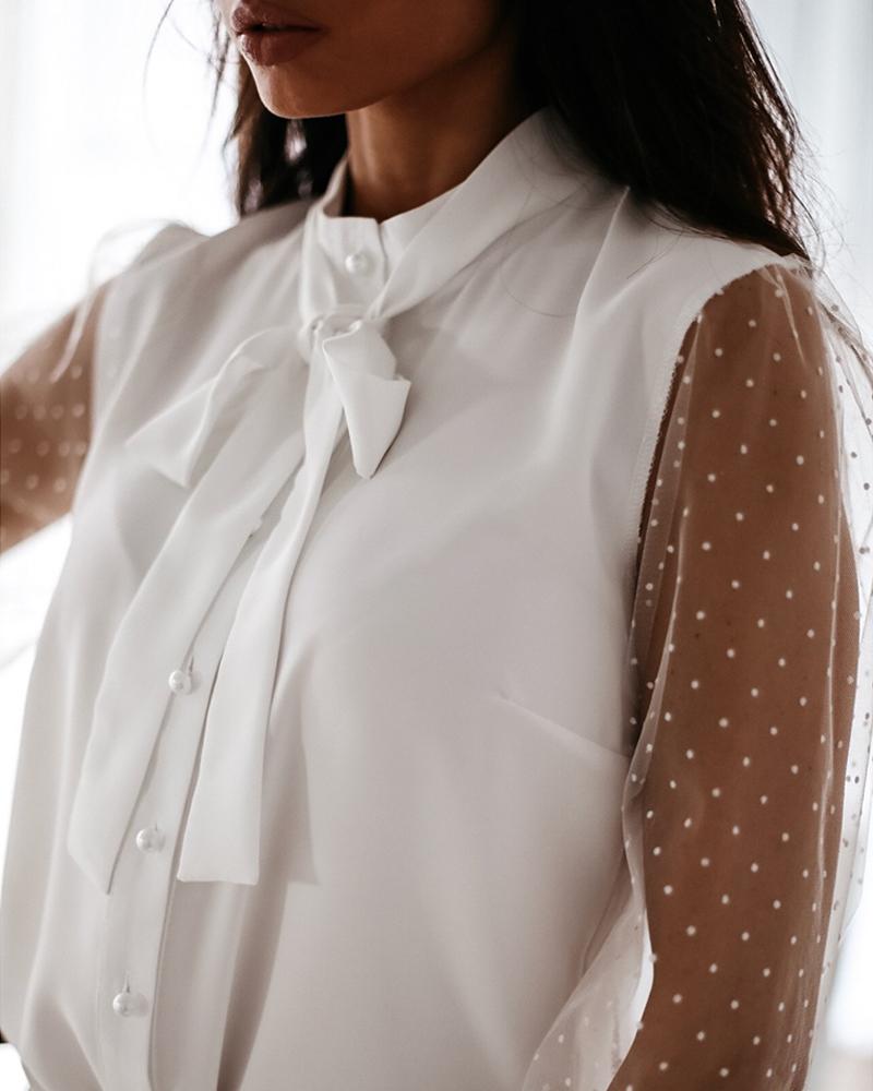 Camisa de malla semi transparente con lunares