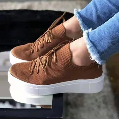 Sandalias De Plataforma De Punto Con Cordones De Moda