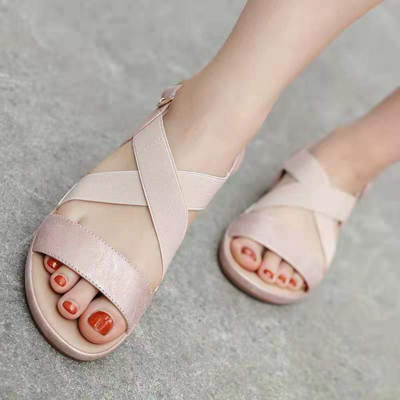 Sandalias De Cuña Con Hebilla Metálica Elástica