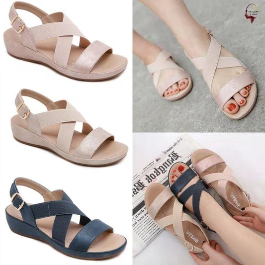 Sandalias De Cuña Con Hebilla Metálica Elástica