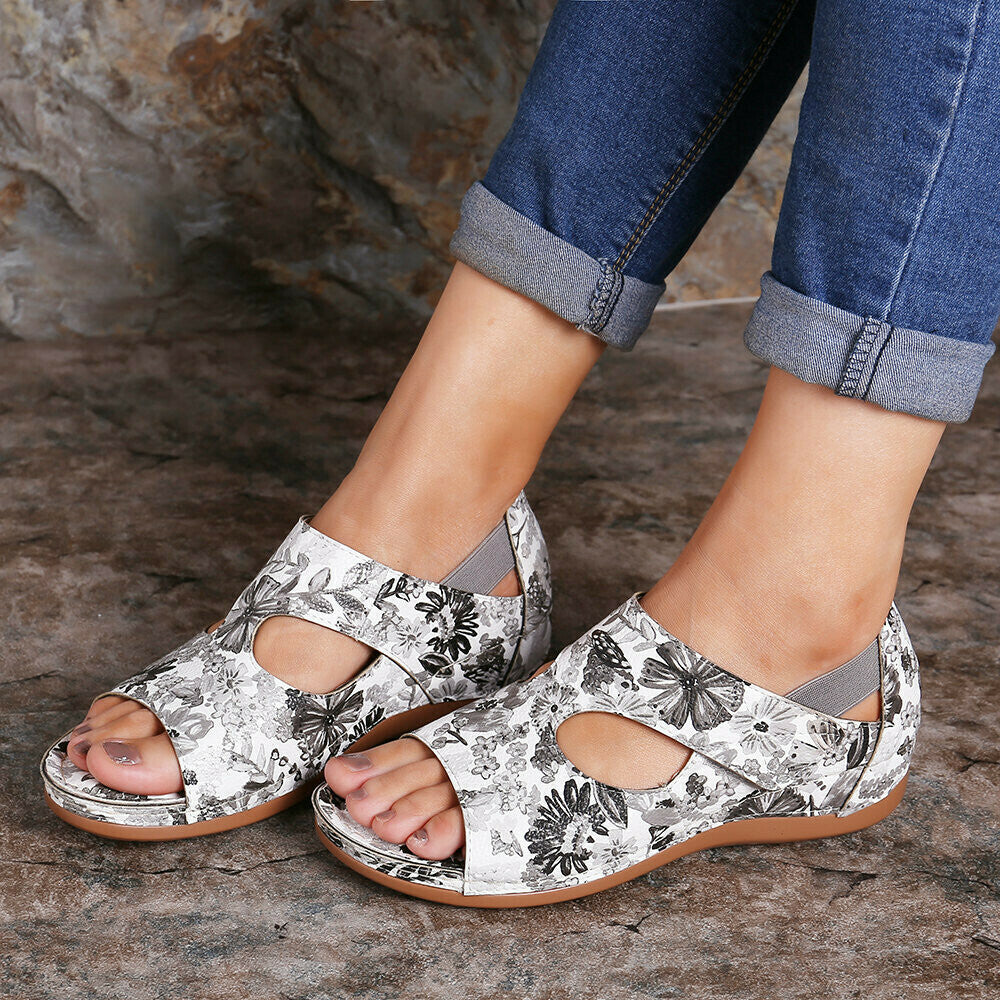 Sandalias De Verano Con Estampado De Flores De Lazo De Gancho