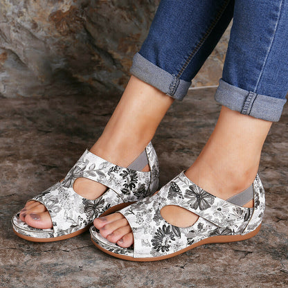 Sandalias De Verano Con Estampado De Flores De Lazo De Gancho