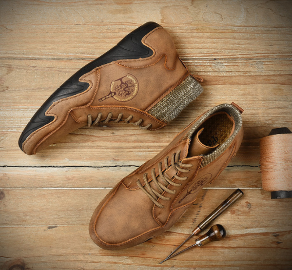 Botines De Cuero Con Cordones Antideslizantes Suaves Hechos A Mano Para Hombres - MXbueno