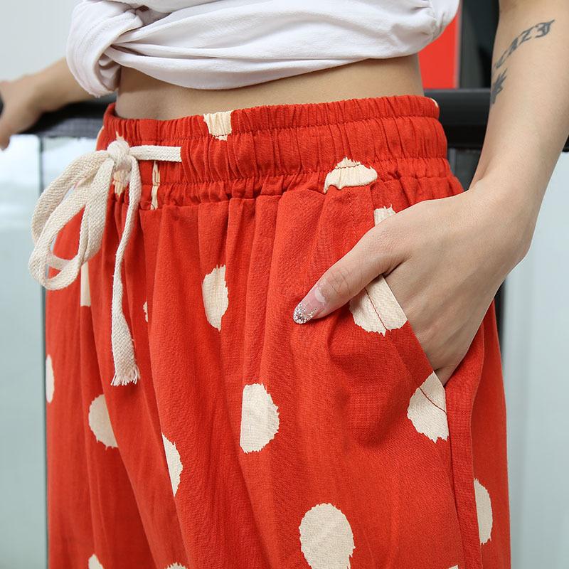 Pantalones de mujer de algodón lavado y lino estampado
