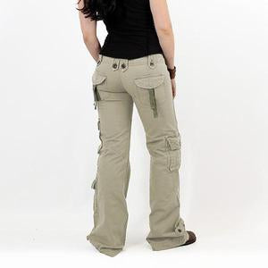 Pantalón Baggy de bolsillo múltiple pantalones de carga acampanados