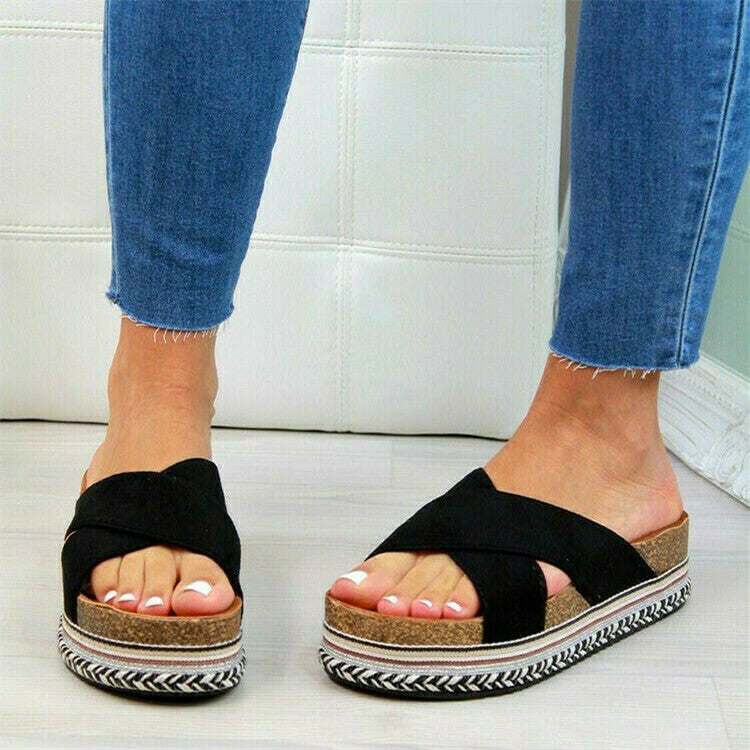 Sandalias De Playa Con Plataforma Cruzada Para Mujer