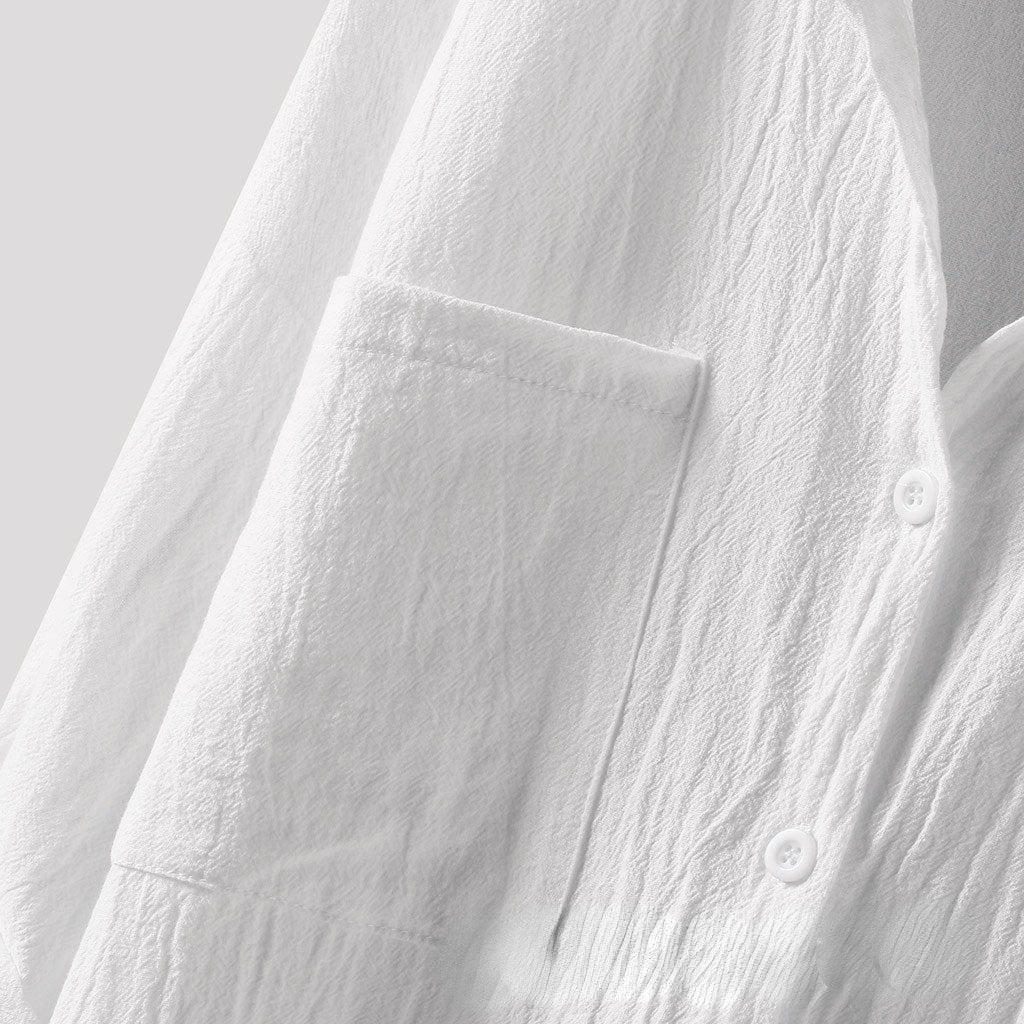 [W-Ropa] Camisa De Lino Y Algodón De Color Liso Top Suelto De Otoño