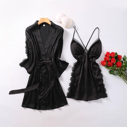 Traje De Dos Piezas Fino De Seda De Camisón De Encaje Nuevo De Primavera 2021