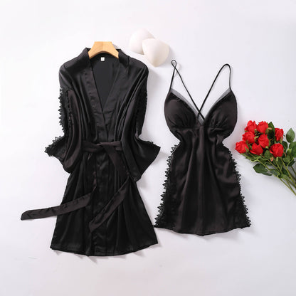 Traje De Dos Piezas Fino De Seda De Camisón De Encaje Nuevo De Primavera 2021