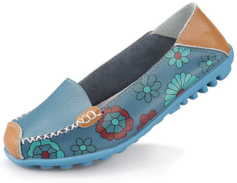 [W-Zapato] Zapatos De Mujer Planos Confort De Piel Con Estampado Floral
