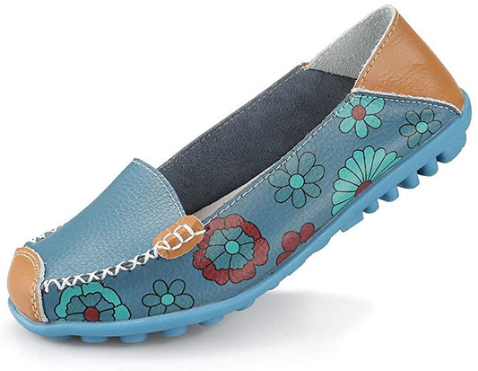 [W-Zapato] Zapatos De Mujer Planos Confort De Piel Con Estampado Floral