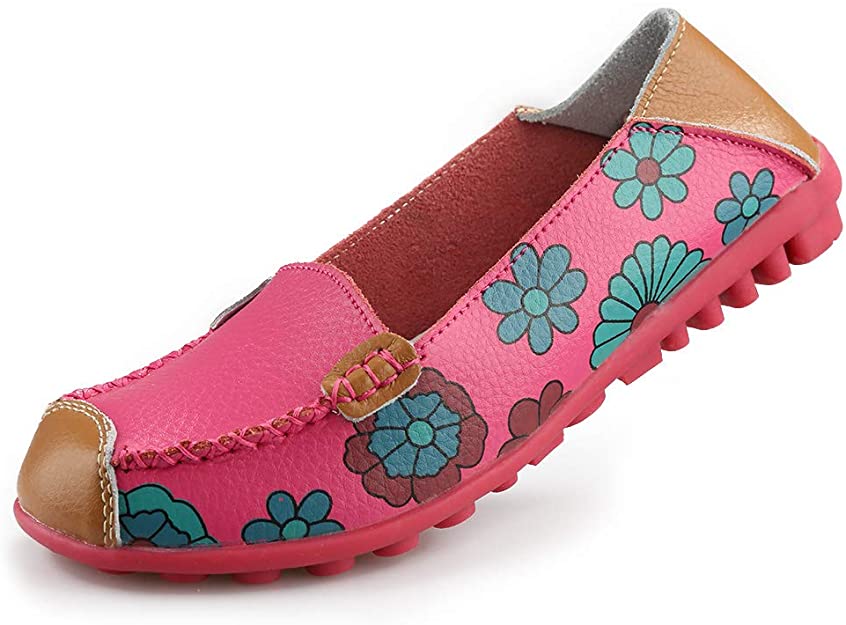 [W-Zapato] Zapatos De Mujer Planos Confort De Piel Con Estampado Floral