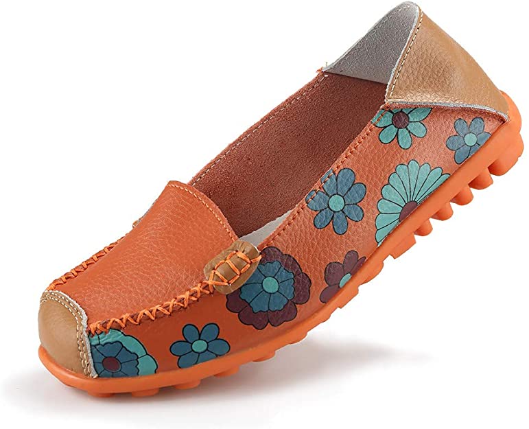 [W-Zapato] Zapatos De Mujer Planos Confort De Piel Con Estampado Floral
