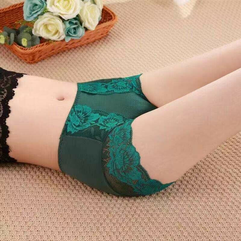 Braguita De Lino De Algodón Cómoda De Cintura Alta De Malla De Retazos De Encaje A La Cadera Completa