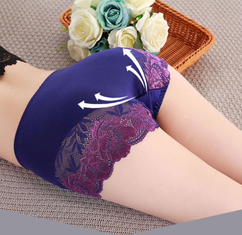 Braguita De Lino De Algodón Cómoda De Cintura Alta De Malla De Retazos De Encaje A La Cadera Completa