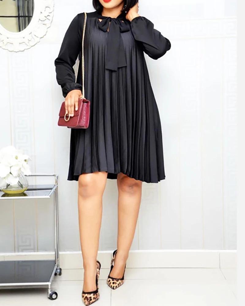 Vestido plisado suelto plisado con lazo