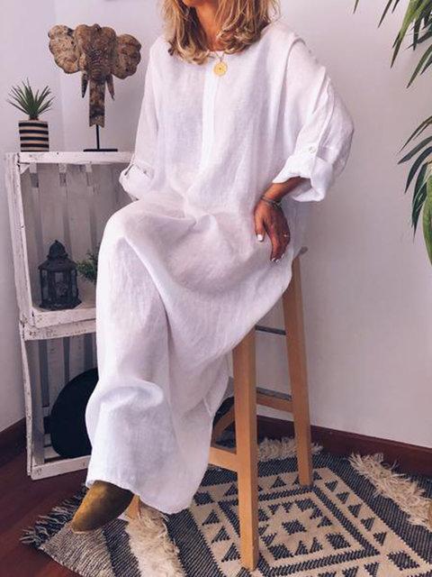 Vestido holgado de algodón y lino liso