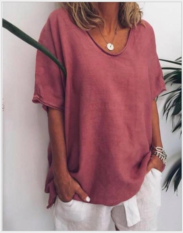 ¡VENTA! Camisetas informales de manga corta con cuello redondo liso