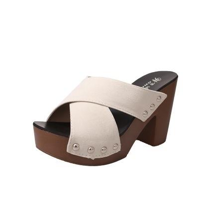 Tacones altos de cuña gruesa Correas ásperas con sandalias de gamuza