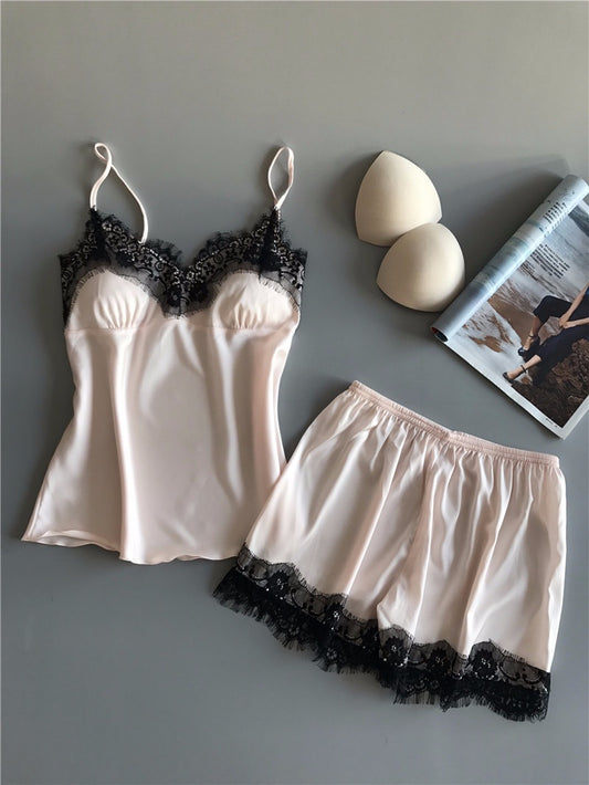 JUEGO CAMI SATIN EYELASH LACE