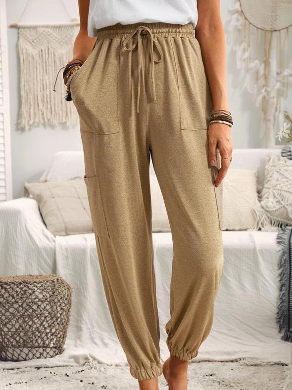 Pantalón Casual Holgado Con Múltiples Bolsillos Para Mujer
