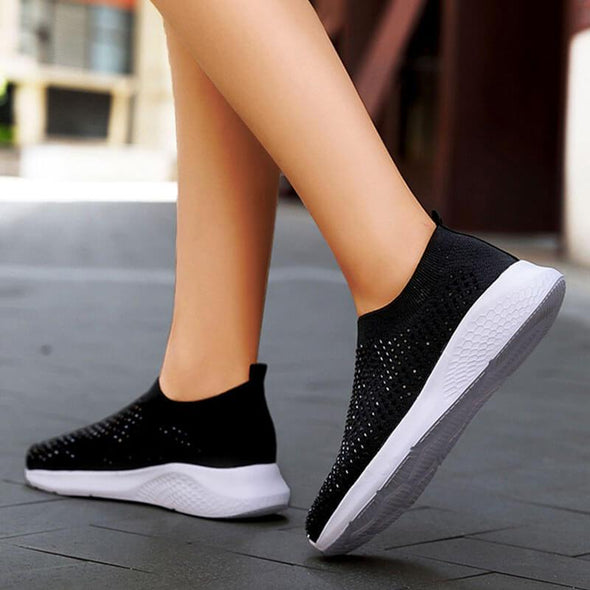 [W-Zapato] 💜 Zapatillas Sin Cordones De Tela Atlética Con Pedrería