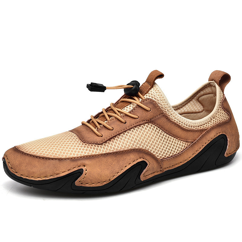 [M-Zapato] Zapatos De Cuero Vintage Hechos A Mano Para Hombre, Zapatos Casuales Cómodos, Versátiles Y Transpirables De Malla