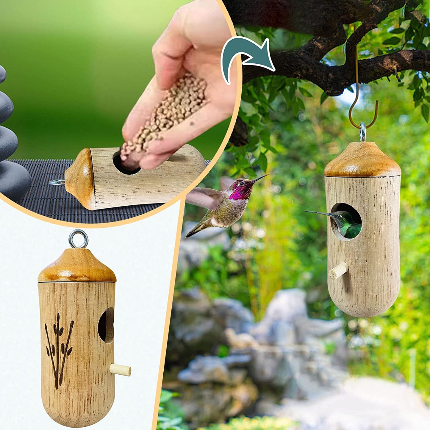 💕Casa De Colibrí De Madera-Regalo Para Amantes De La Naturaleza
