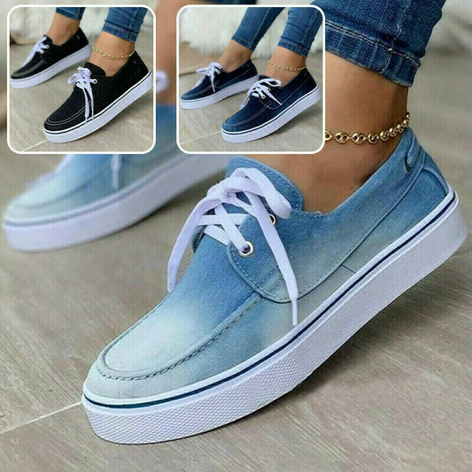 Zapatos Casuales Con Cordones De Lona De Color Puro Para Mujer