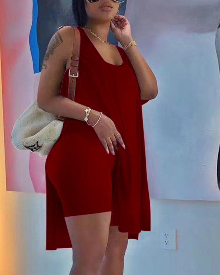 [W-Ropa] 🔥 Conjunto De Shorts Y Vestido Sin Mangas Con Cuello En U 2022🔥