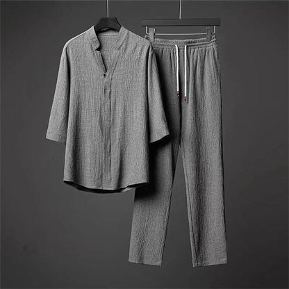 [M-Ropa] Conjunto De Traje Holgado Ligero De Lujo Fino De Algodón Y Lino Transpirable Para Hombre