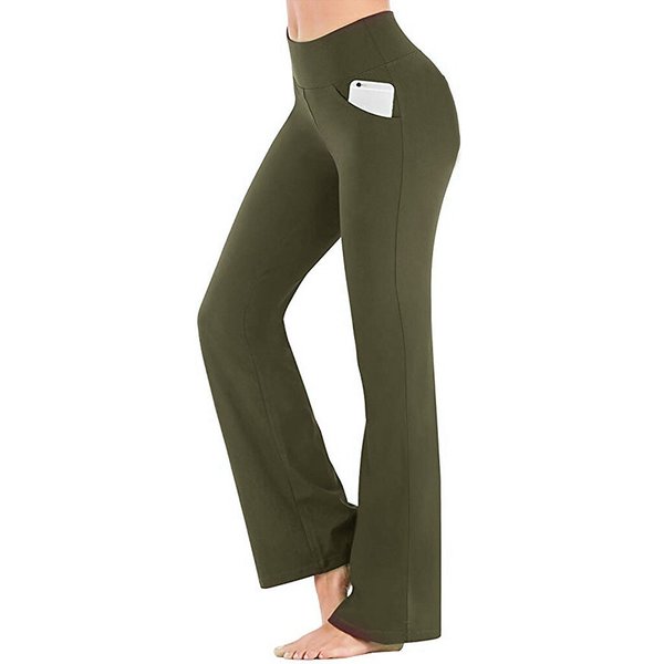 [W-Ropa] Pantalones De Yoga De Cintura Alta Para Mujer Pantalones Acampanados Con Control Del Vientre Estiramiento De Secado Rápido