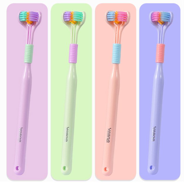 (Limpieza + Protector Bucal) Cepillo De Dientes De Tres Caras Con Cerdas Suaves Macaron