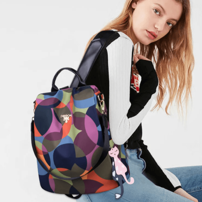 [W-Bolso] Mochila Con Bloques De Colores Geométricos Para Mujer