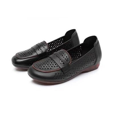 [W-Zapato] Zapatos Sin Cordones De Cuero Ahuecados De Nuevo Estilo