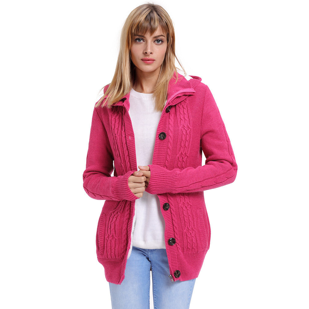 Suéter De Punto Para Mujer Cárdigan De Color Sólido Para Mujer Chaqueta Casual De Manga Larga Con Capucha