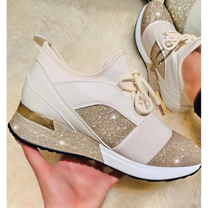 Zapatillas de deporte con cordones de talla grande y brillantes de moda✨