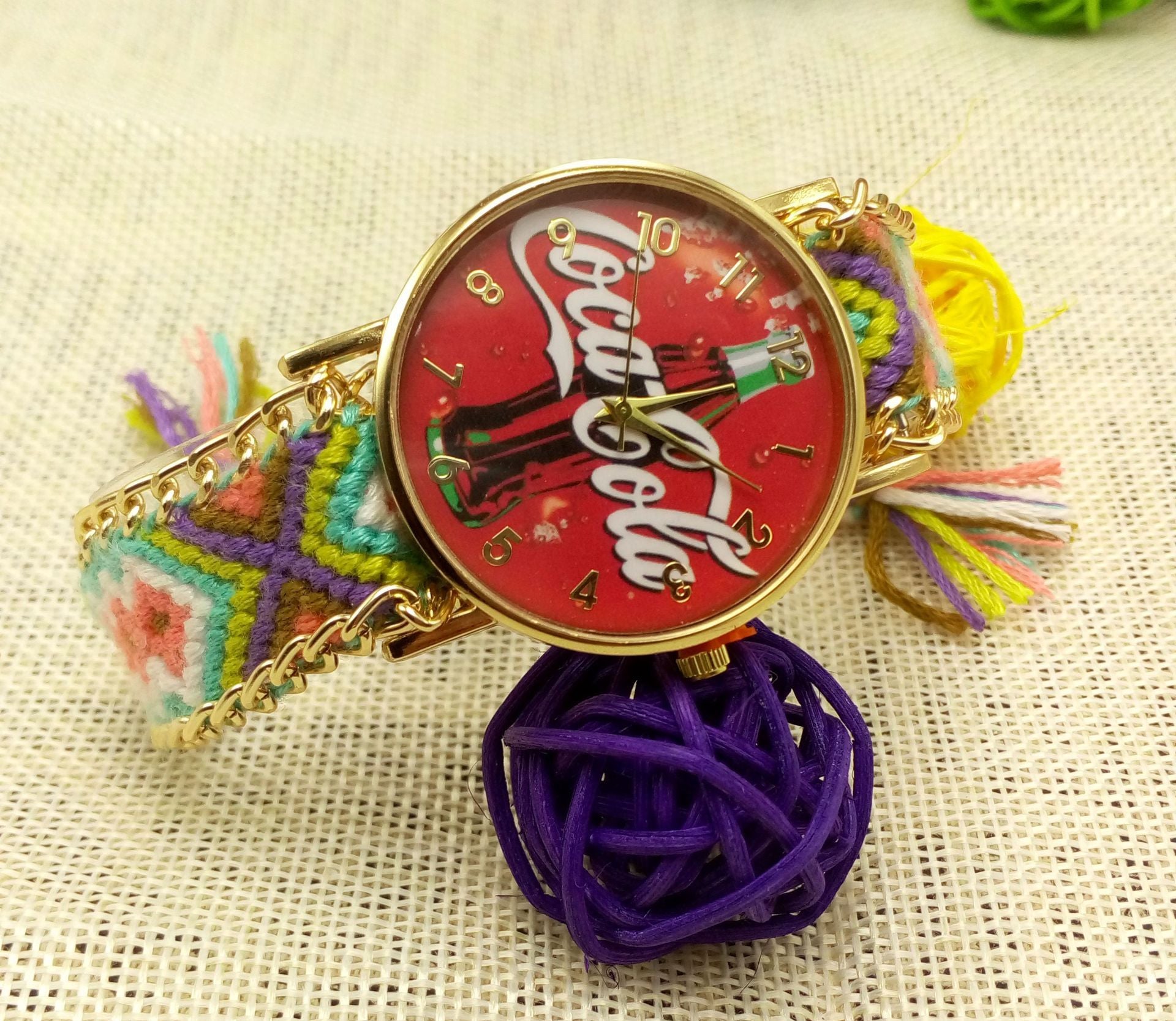 Reloj de pulsera de lana tejida a mano reloj de cuarzo de moda